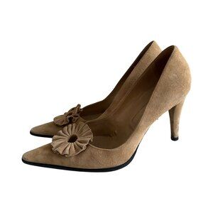 SERGIO ROSSI Tan Suede Florette Heels Size 40 / US 10